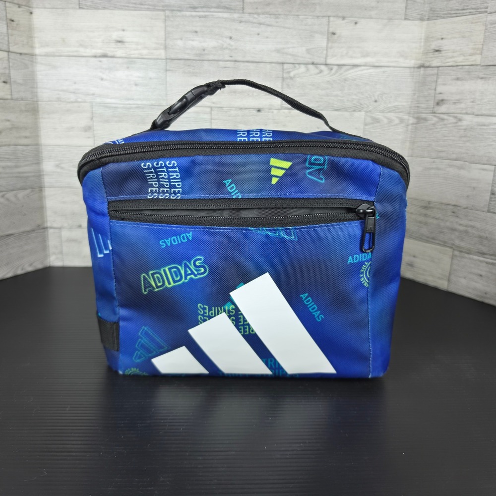 Adidas Insulated Lunch Bag Blue All Over Print Three Stripes Logo School Travel